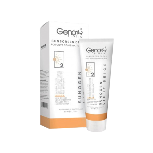 کرم ضد آفتاب SPF 50 بژ روشن ژنوبایوتیک پوست چرب و مختلط کرم ضد آفتاب SPF 50 بژ روشن ژنوبایوتیک پوست چرب و مختلط