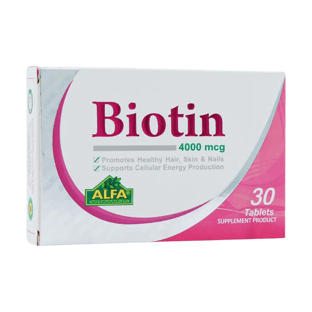 Alfa-Vitamins-Biotin-۴۰۰۰-Mcg-۳۰-Tablets قرص بیوتین 4000 میکروگرم آلفا ویتامینز 30 عدد