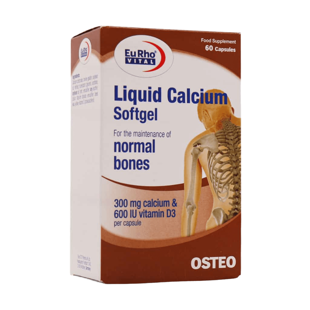Eurho-Vital-Liquid-Calcium-Softgels سافت ژل لیکوئید کلسیم یوروویتال 60 عدد